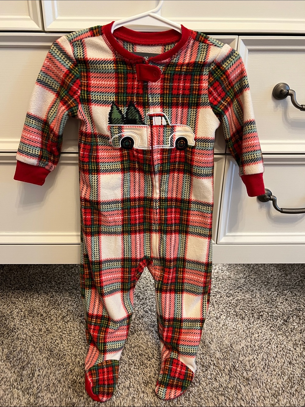 Eddie Bauer Red Plaid Footed One-Piece with Truck Applique